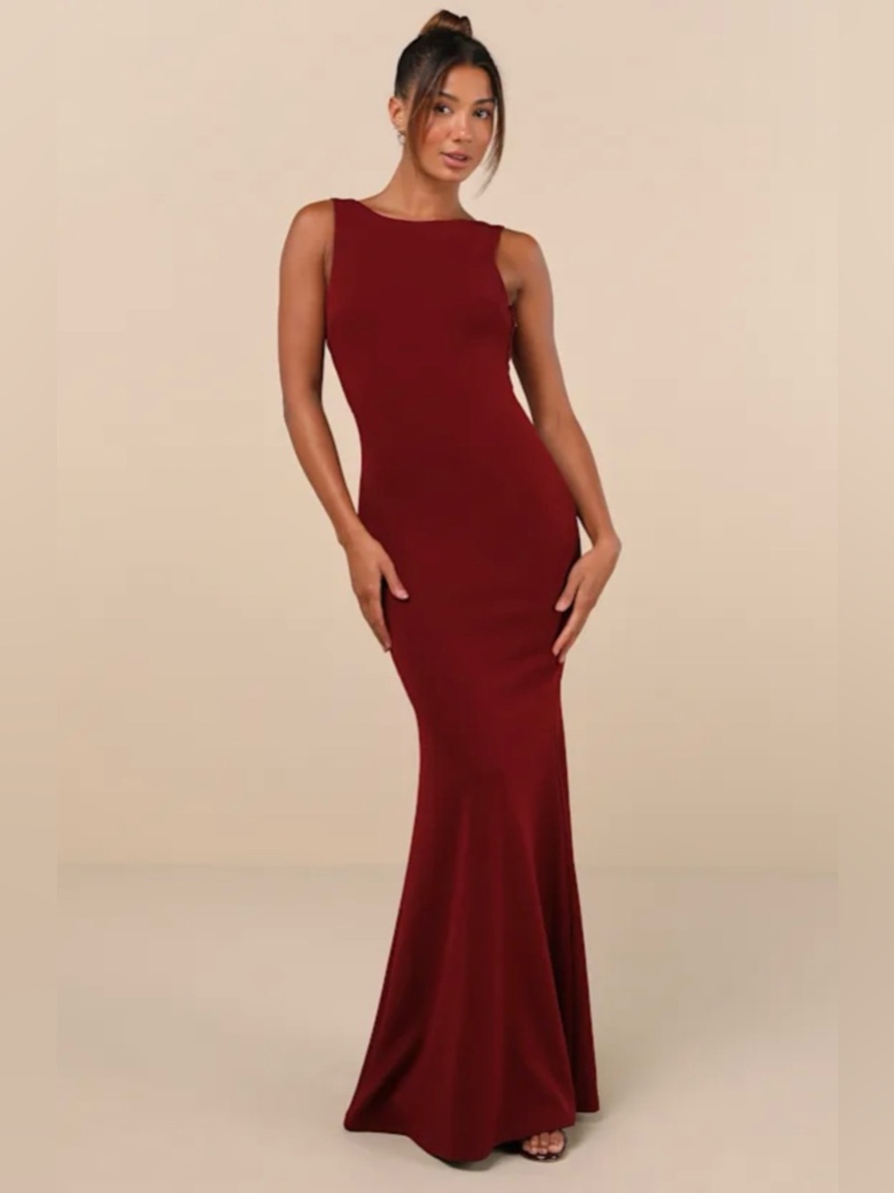 Lulus Love In Your Eyes Wine Red Knotted Mermaid Maxi Dress L NWT